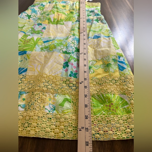 Lilly Pulitzer Bowen Patchwork Gator Green Yellow Blue Strapless Dress Sz 2 EUC - Picture 2 of 7